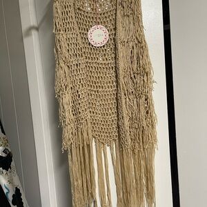 Umgee Tan Crochet Fringe Vest